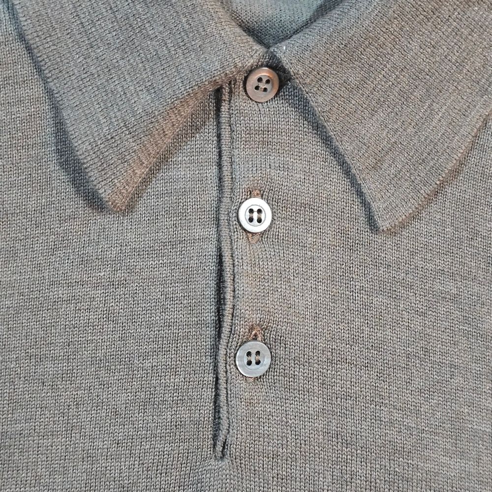 Marks & Spencer Mens Taupe Gray Merino Wool Extra Fine Collared Henley Sweater L — image 3 of 8